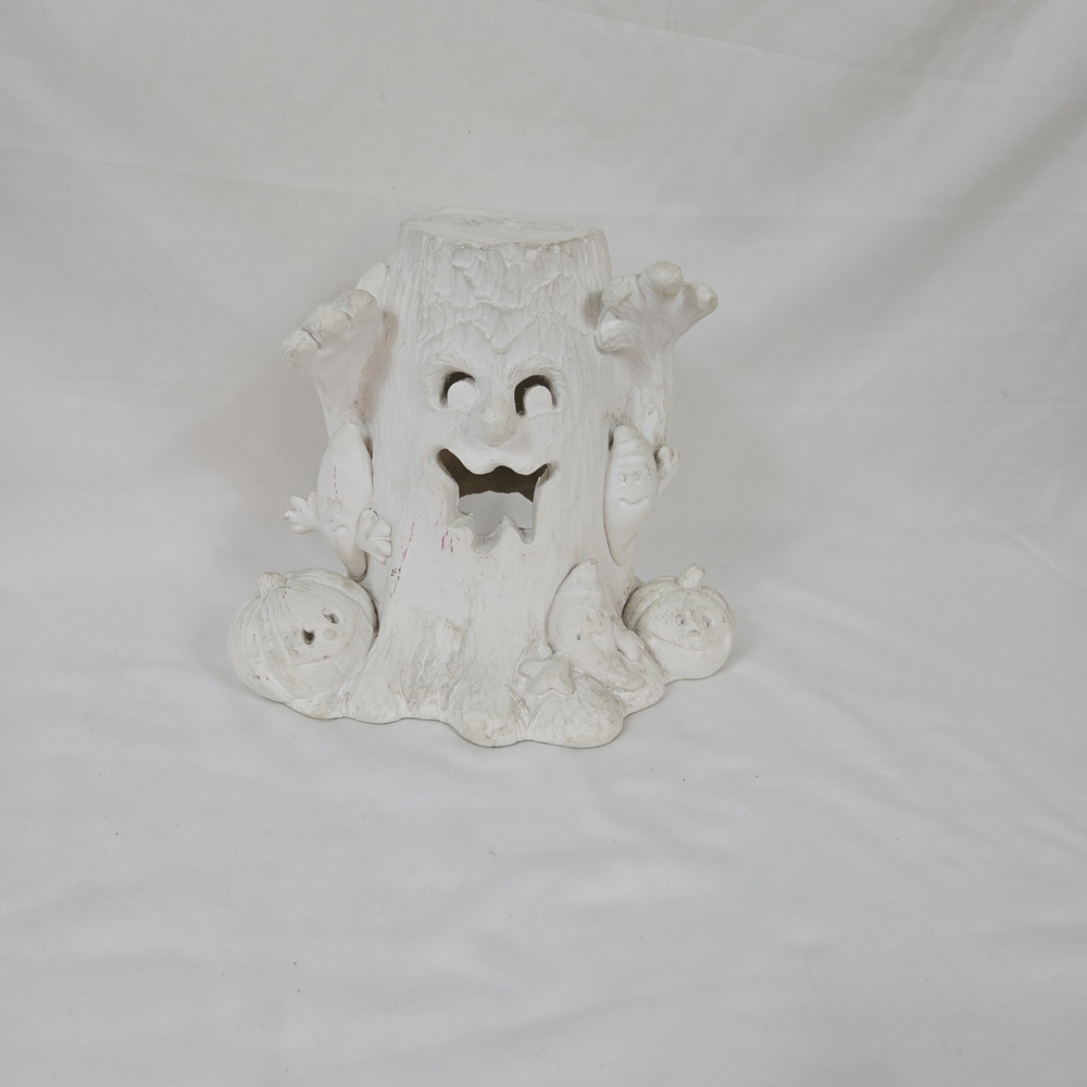 Ceramic Bisque Vintage Ready 2 Paint Halloween Tree Stump Ghost Pumpkin Luminary